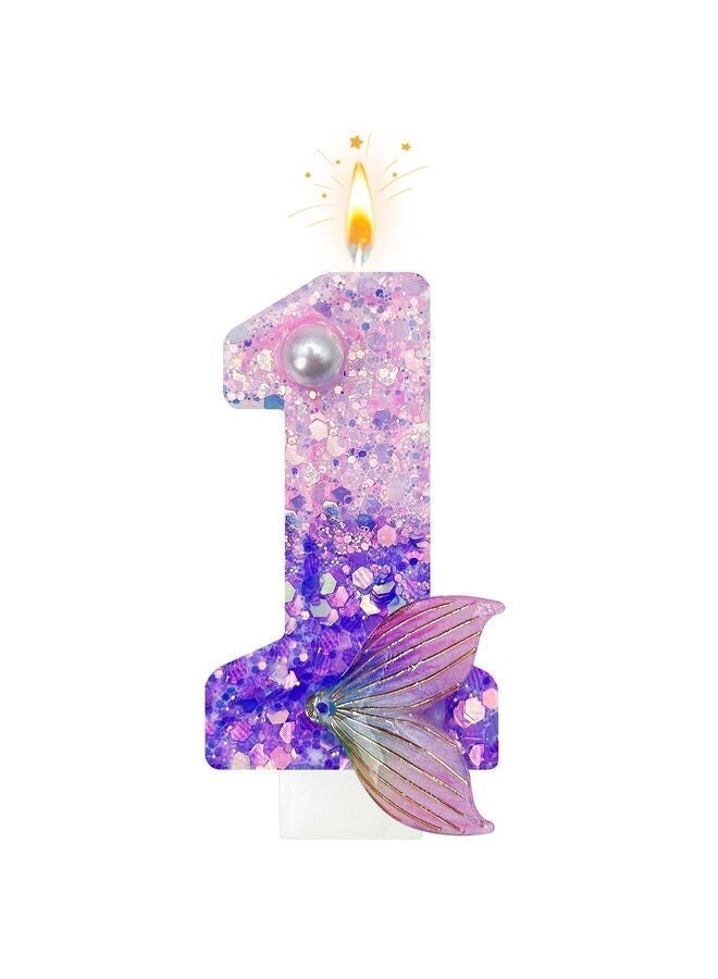 LAMAY Mermaid Birthday Candles, Pink Purple Number Candles Mermaid Tail 1st Birthday Decorations First Cake Toppers for Party Supplies Anniversary Wedding(1) - Image 1
